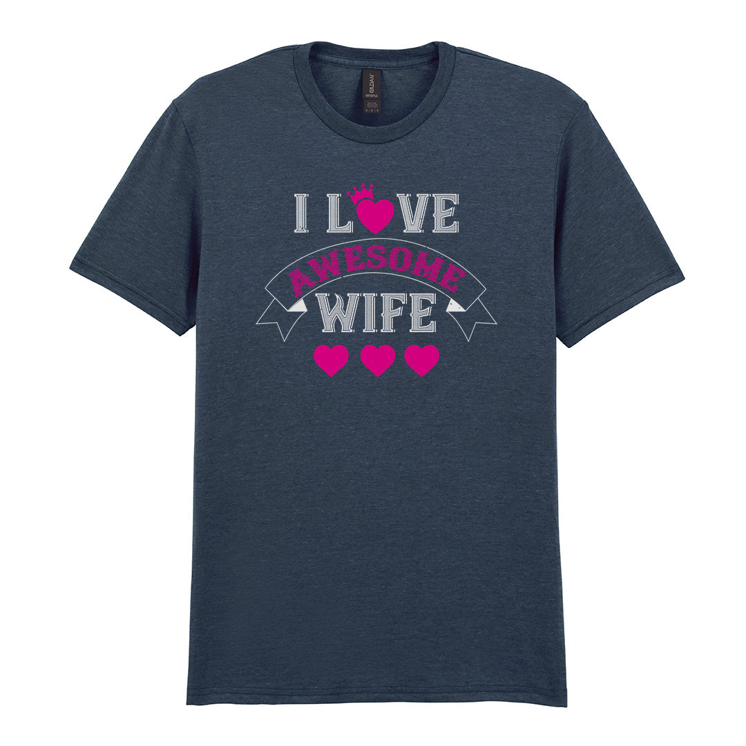 IPRINTOP I Love Awesome Wife Graphic T-Shirt in Dark Heather - decorative love-themed lettering