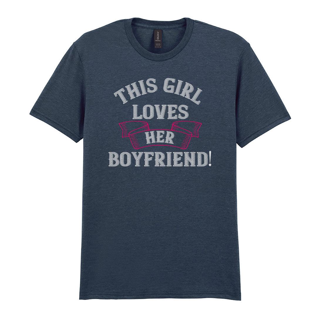 IPRINTOP This Girl Loves Her Boyfriend Graphic T-Shirt in Dark Heather - decorative love-themed lettering