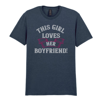 IPRINTOP This Girl Loves Her Boyfriend Graphic T-Shirt in Dark Heather - decorative love-themed lettering