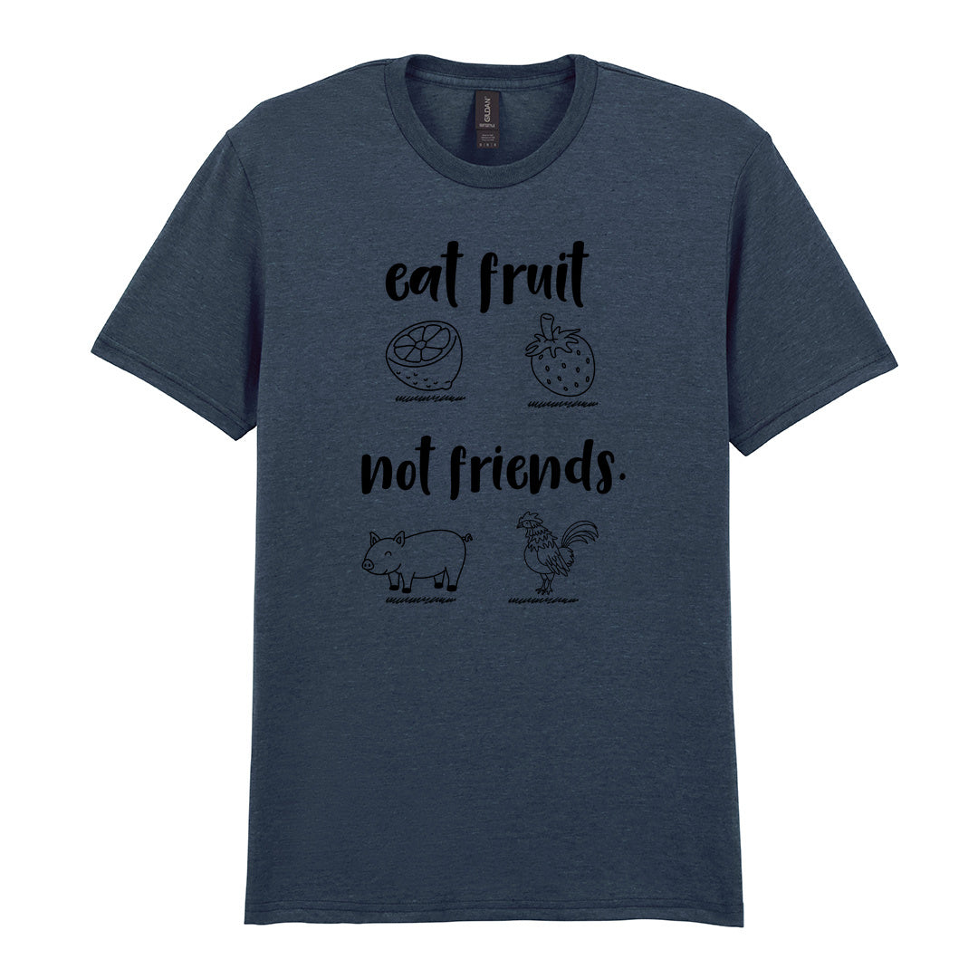 IPRINTOP Eat Fruit Not Friends Graphic T-Shirt in Dark Heather - fruit, pig and chicken illustrations