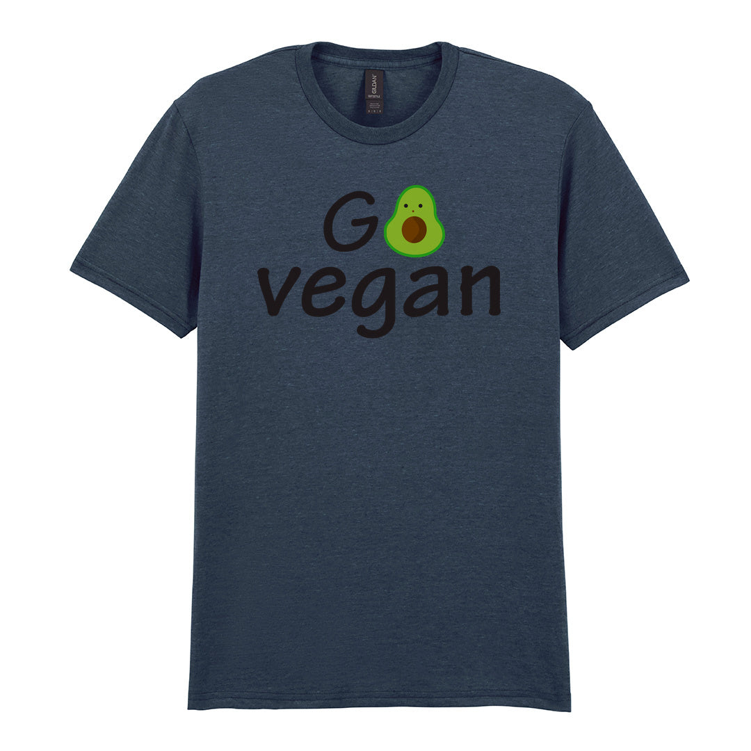 IPRINTOP Vegan Vibes Graphic T-Shirt in Dark Heather - Go Vegan avocado lettering