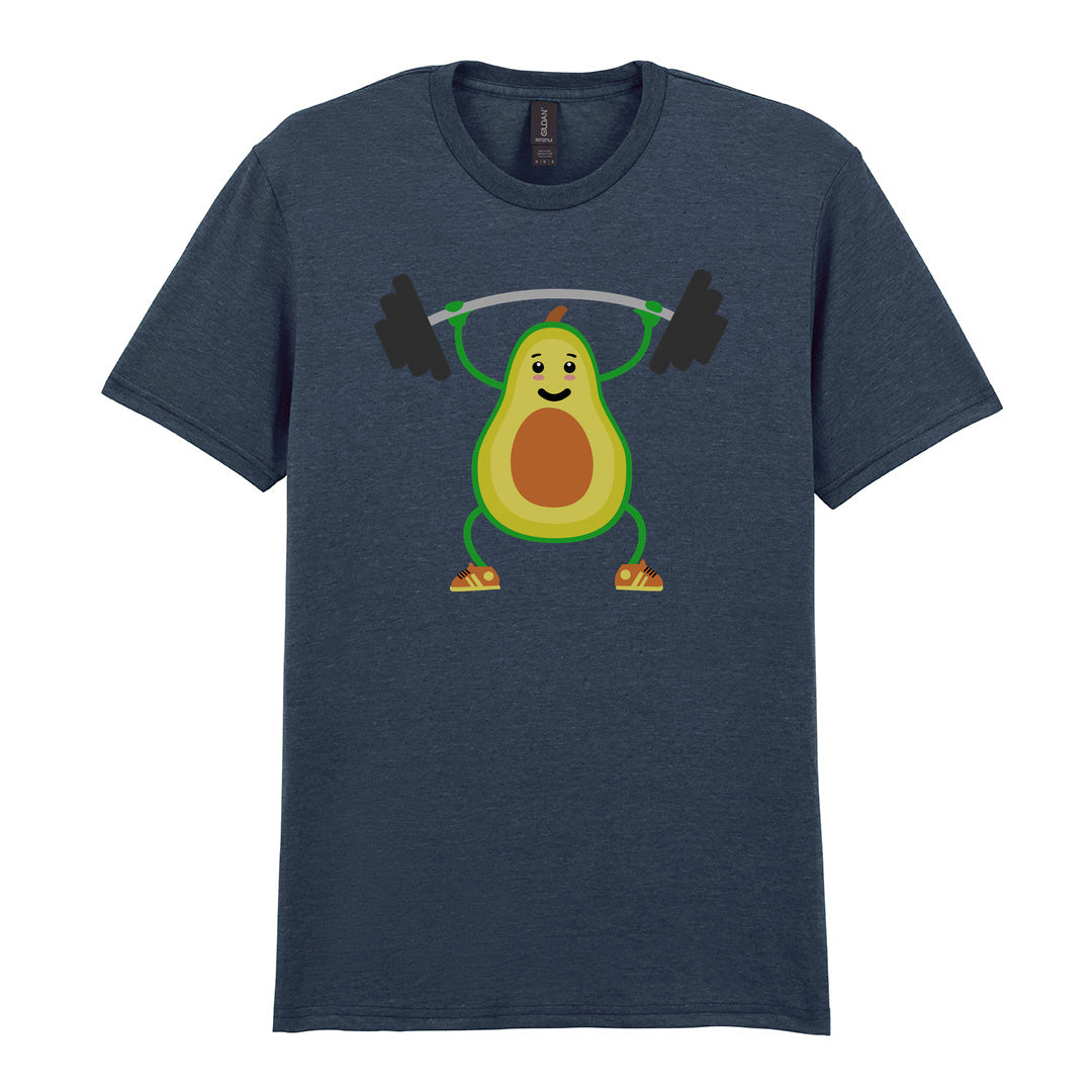 IPRINTOP Vegan Lift Weights Graphic T-Shirt in Dark Heather - avocado lifting weights