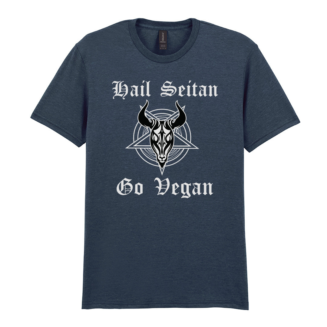 IPRINTOP Hail Seitan Go Vegan Graphic T-Shirt in Dark Heather - goat illustration and Hail Seitan