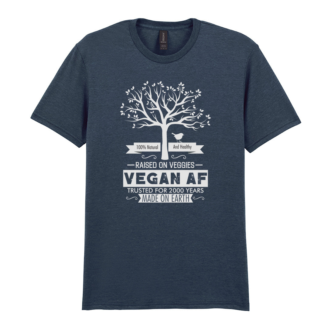 IPRINTOP 100% Natural and Healthy Graphic T-Shirt in Dark Heather - tree and Vegan AF lettering