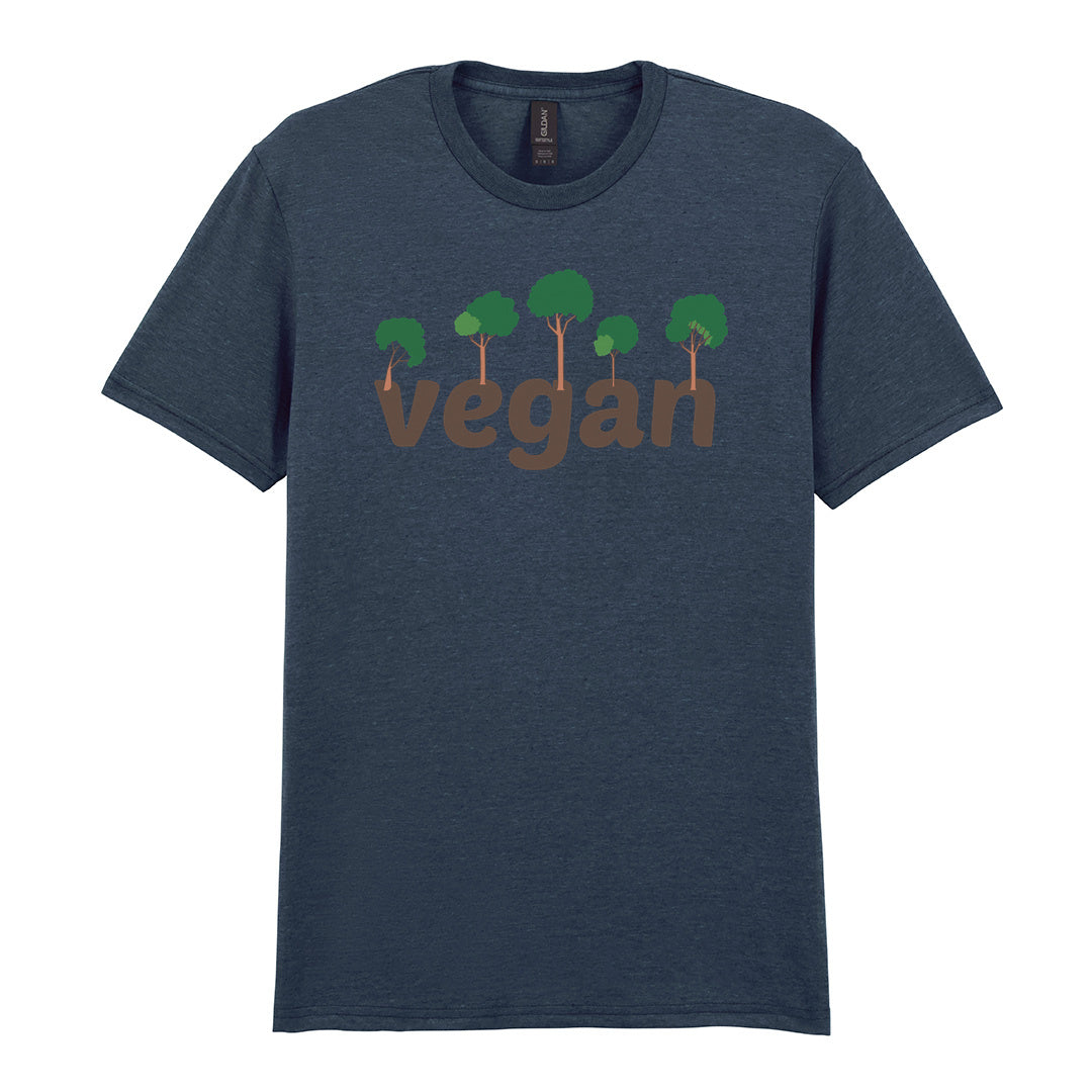 IPRINTOP Embrace Vegan Vibes Graphic T-Shirt in Dark Heather - Vegan wordmark with trees