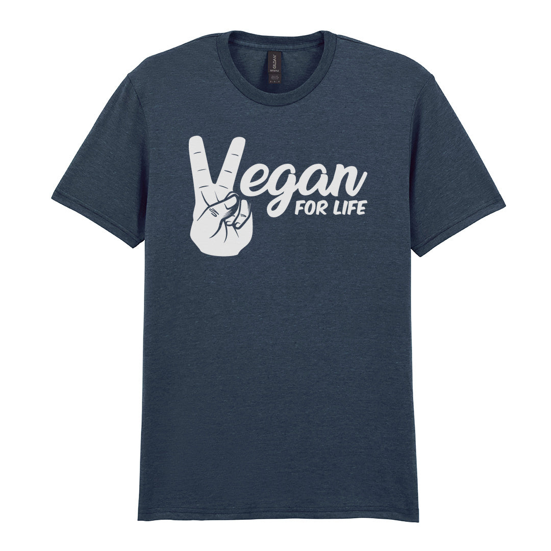 IPRINTOP Vegan For Life Graphic T-Shirt in Dark Heather - peace hand and Vegan For Life