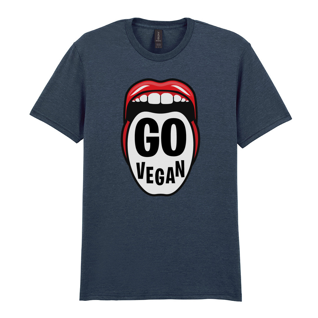 IPRINTOP Go Vegan Graphic T-Shirt in Dark Heather - Go Vegan lettering inside red lips