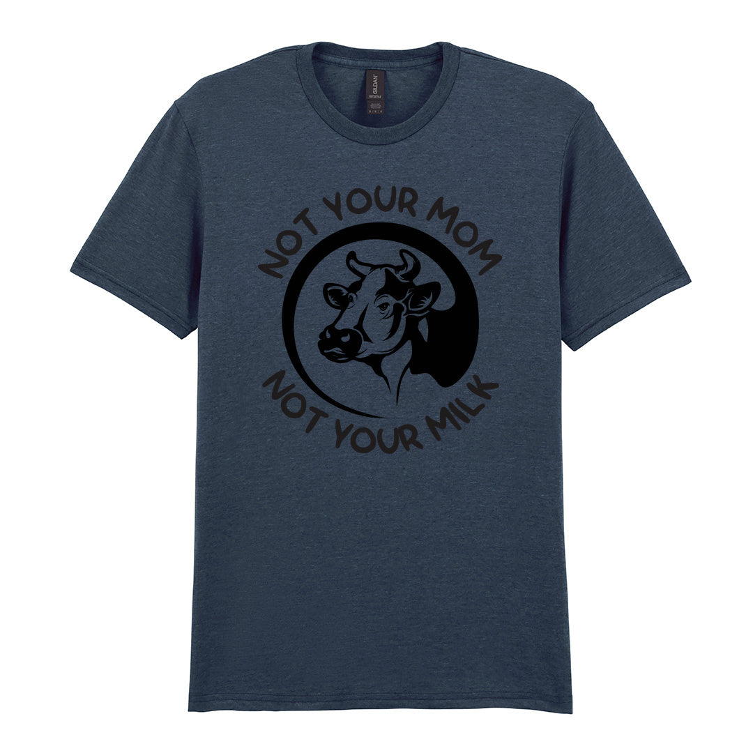 IPRINTOP Not Your Mom Not Your Milk Graphic T-Shirt in Dark Heather - cow portrait and milk slogan