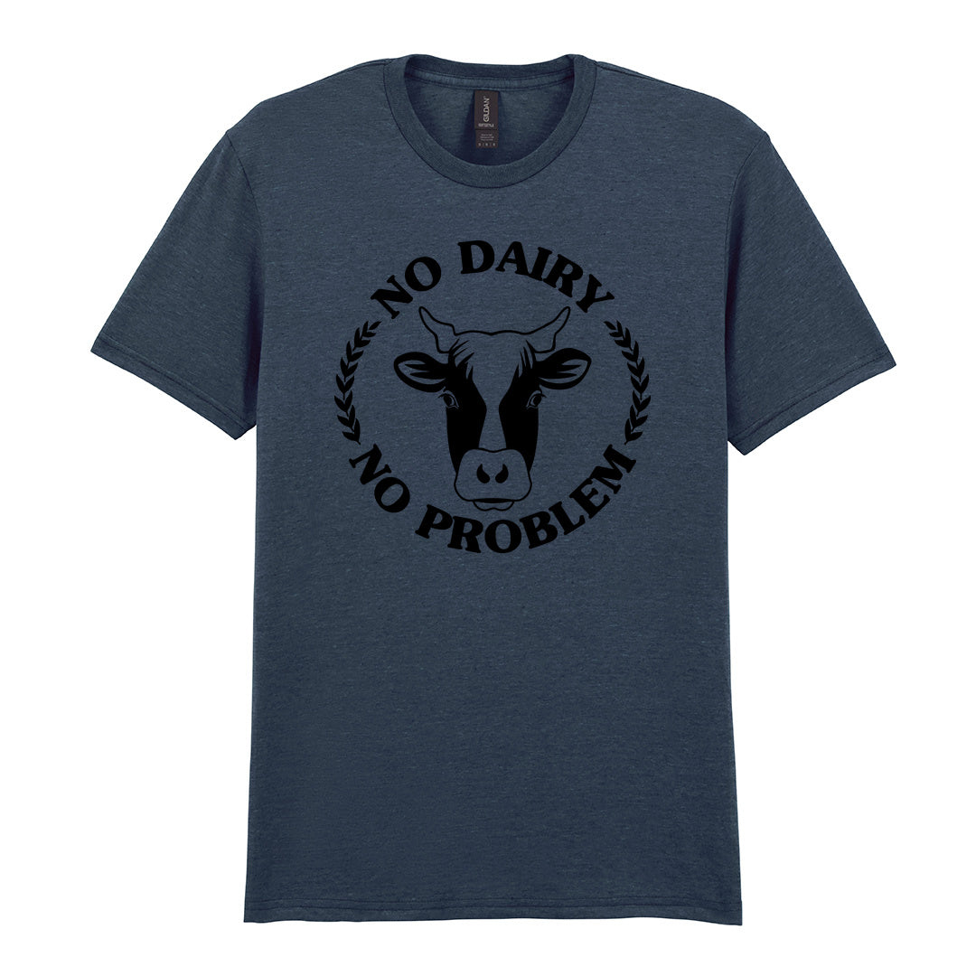 IPRINTOP No Dairy No Problem Graphic T-Shirt in Dark Heather - cow face and No Dairy No Problem