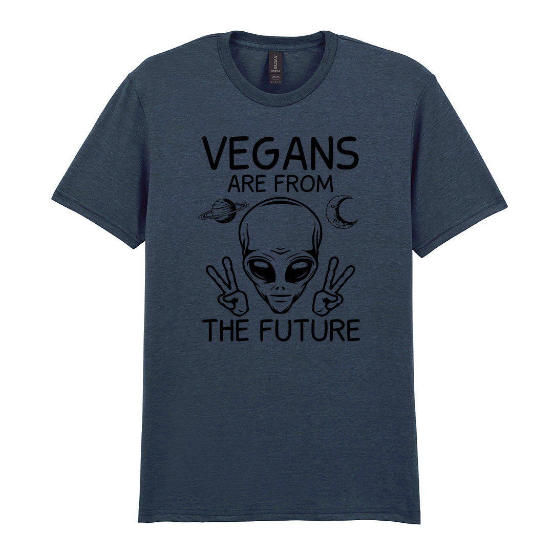 IPRINTOP Vegans Are From The Future Graphic T-Shirt in Dark Heather - alien with two peace signs