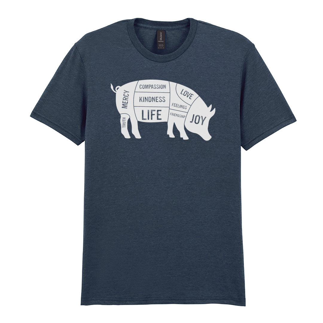 IPRINTOP Truth Mercy Compassion Kindness Life Love… Graphic T-Shirt in Dark Heather - pig silhouette filled with values
