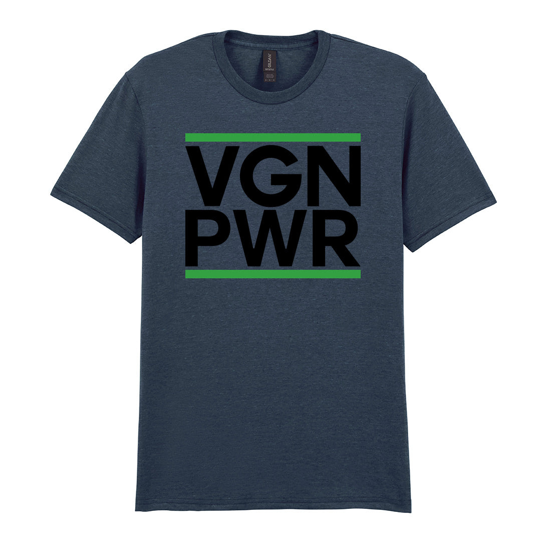 IPRINTOP VGN PWR Graphic T-Shirt in Dark Heather - VGN PWR lettering with green stripes
