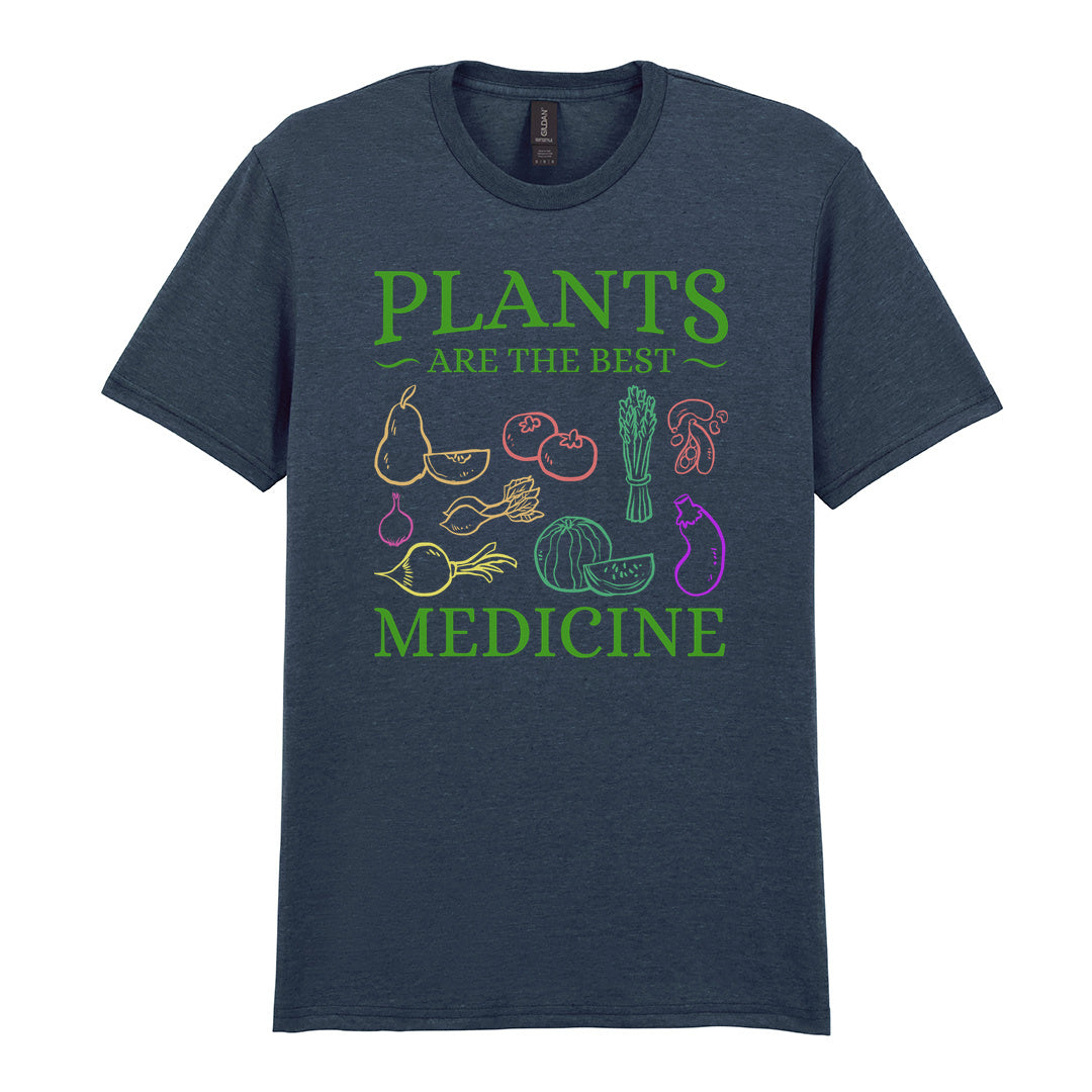 IPRINTOP Plants Are The Best Medicine Graphic T-Shirt in Dark Heather - colourful vegetables and plant slogan