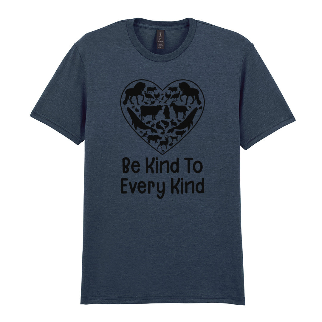 IPRINTOP Be Kind To Every Kind Graphic T-Shirt in Dark Heather - animal silhouettes in a heart