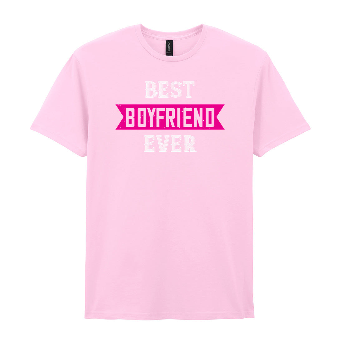 IPRINTOP Best Boyfriend Ever Graphic T-Shirt in Light Pink - pink banner and white lettering