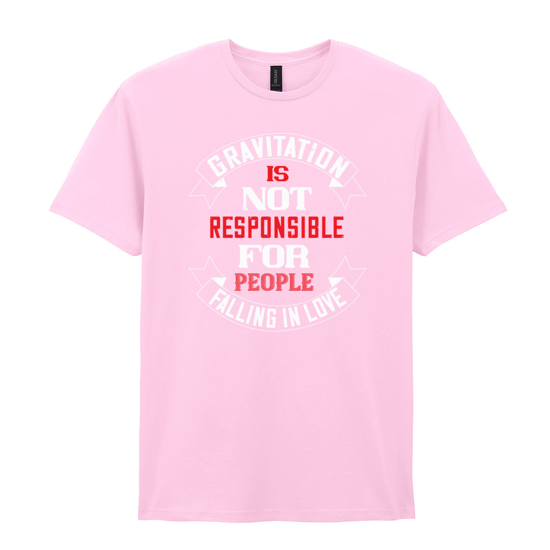 IPRINTOP Gravitation Is Not Responsible Graphic T-Shirt in Light Pink - red and white lettering with banners