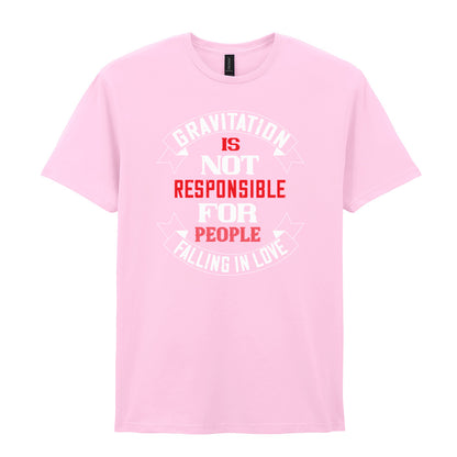 IPRINTOP Gravitation Is Not Responsible Graphic T-Shirt in Light Pink - red and white lettering with banners