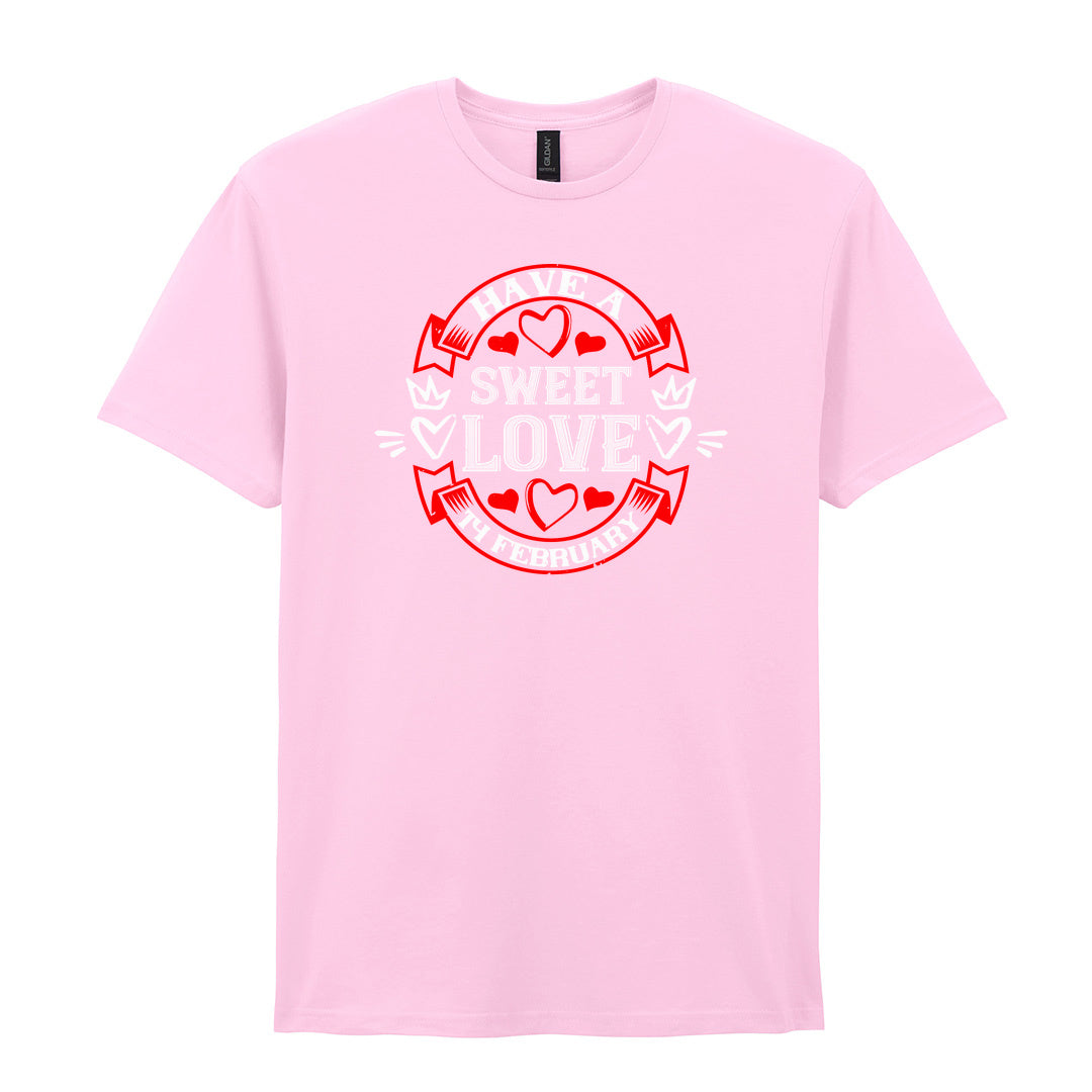 IPRINTOP Have A Sweet Love Graphic T-Shirt in Light Pink - red hearts and circular love emblem