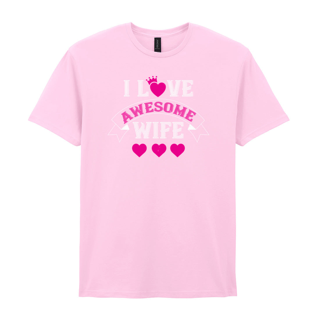 IPRINTOP I Love Awesome Wife Graphic T-Shirt in Light Pink - decorative love-themed lettering