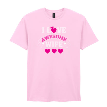 IPRINTOP I Love Awesome Wife Graphic T-Shirt in Light Pink - decorative love-themed lettering