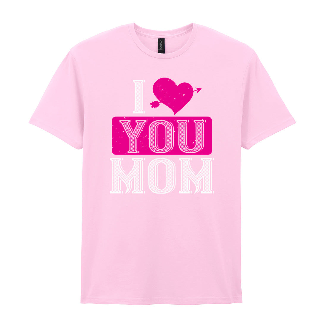 IPRINTOP I Love You Mom Graphic T-Shirt in Light Pink - decorative love-themed lettering