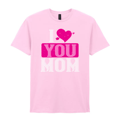 IPRINTOP I Love You Mom Graphic T-Shirt in Light Pink - decorative love-themed lettering