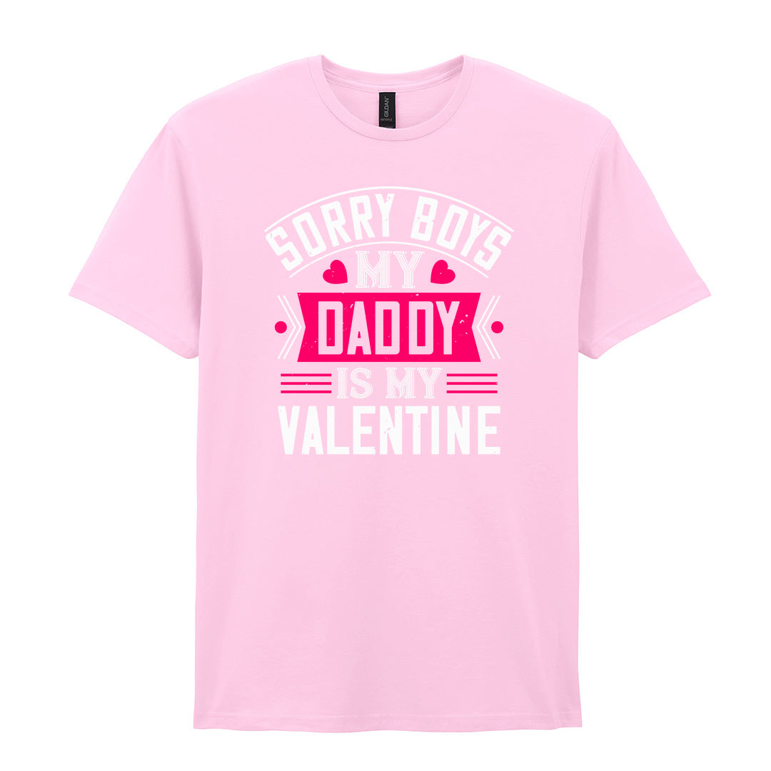 IPRINTOP Sorry Boys My Daddy Is My Valentine Graphic T-Shirt in Light Pink - decorative love-themed lettering