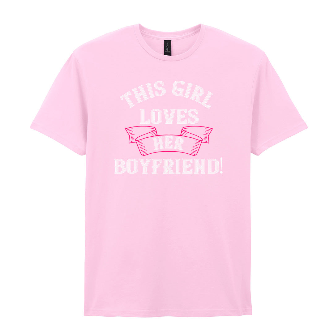 IPRINTOP This Girl Loves Her Boyfriend Graphic T-Shirt in Light Pink - decorative love-themed lettering