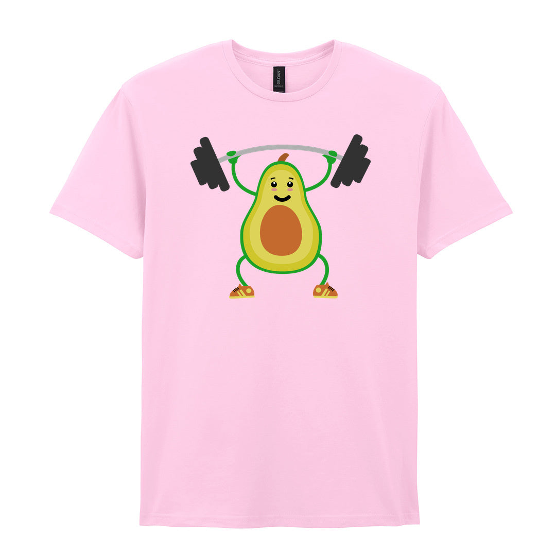 IPRINTOP Vegan Lift Weights Graphic T-Shirt in Light Pink - avocado lifting weights