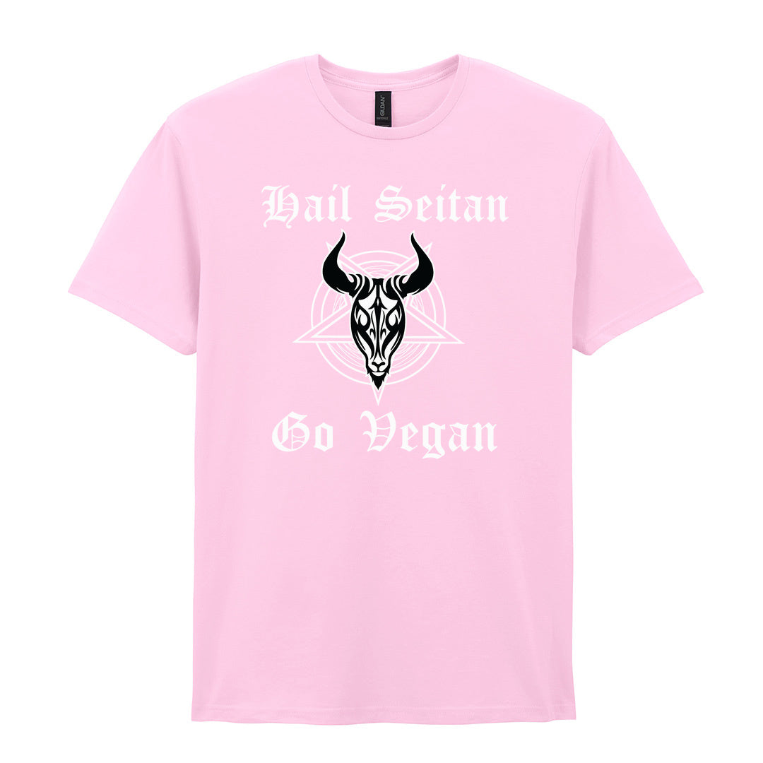 IPRINTOP Hail Seitan Go Vegan Graphic T-Shirt in Light Pink - goat illustration and Hail Seitan