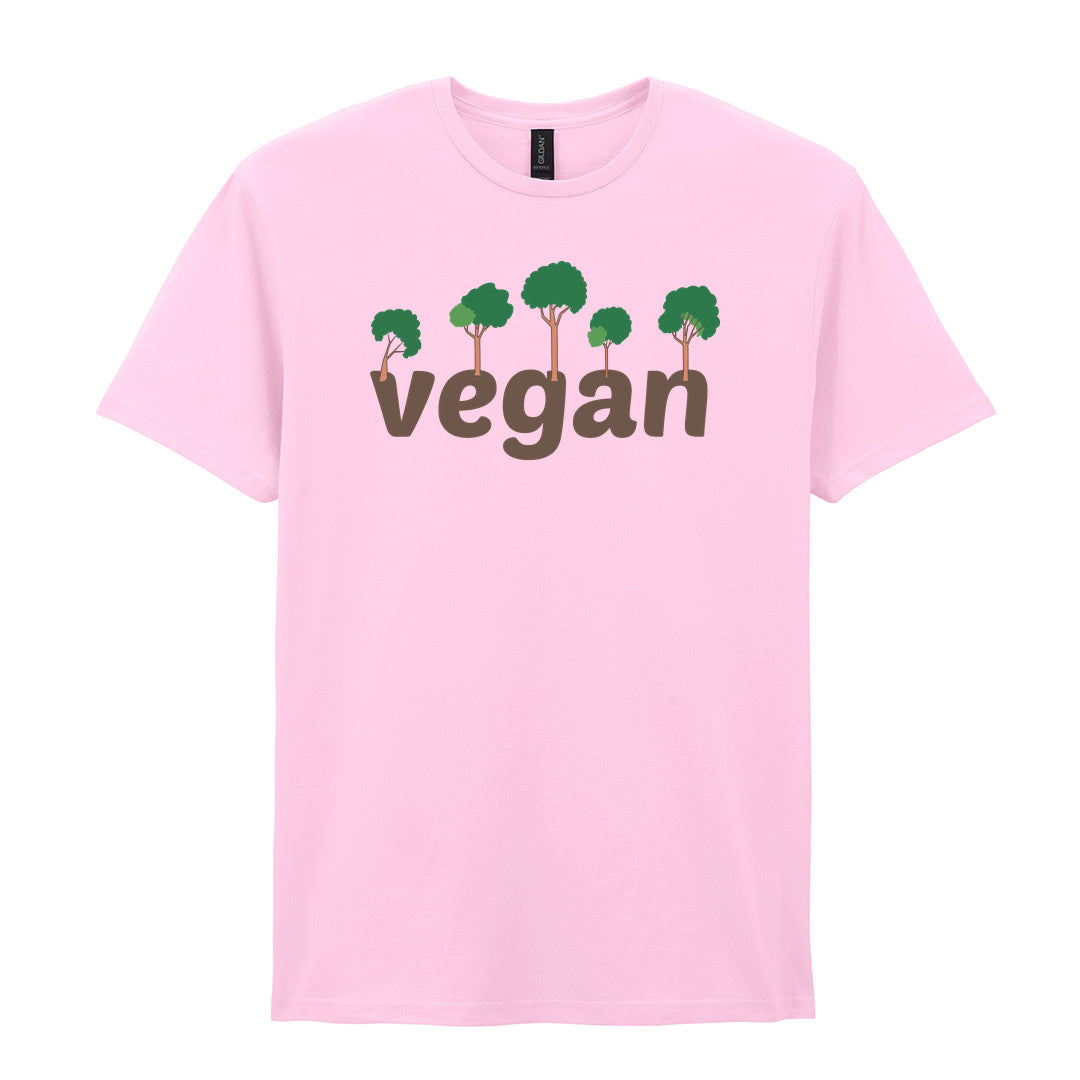 IPRINTOP Embrace Vegan Vibes Graphic T-Shirt in Light Pink - Vegan wordmark with trees