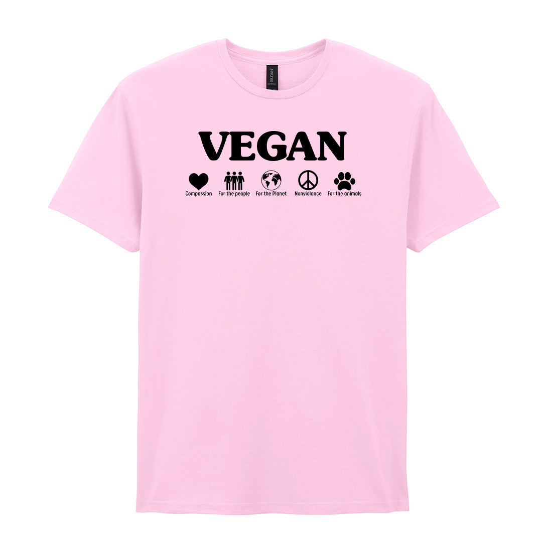 IPRINTOP Nonviolence for Animals People and Planet Graphic T-Shirt in Light Pink - Vegan lettering and lifestyle icons