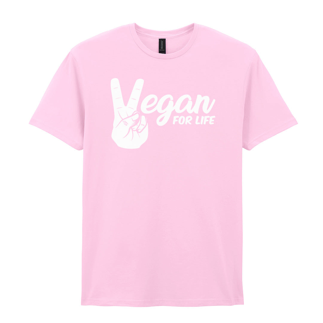 IPRINTOP Vegan For Life Graphic T-Shirt in Light Pink - peace hand and Vegan For Life
