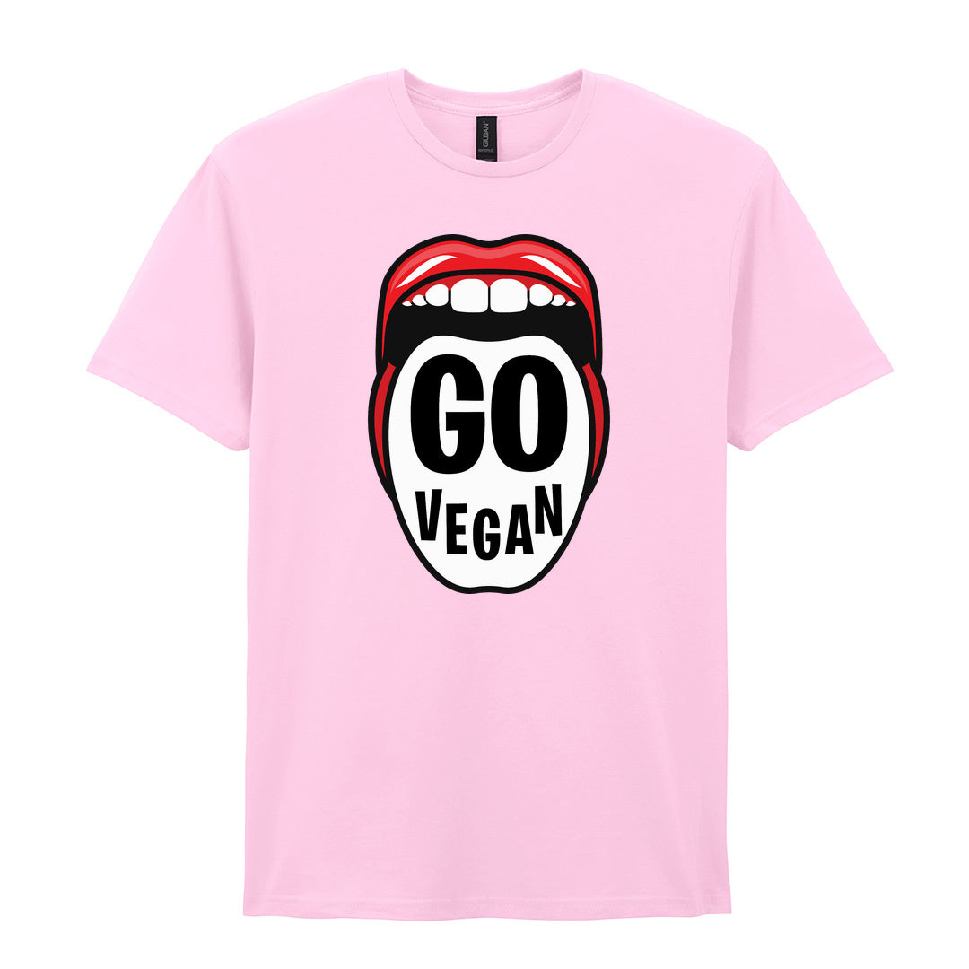 IPRINTOP Go Vegan Graphic T-Shirt in Light Pink - Go Vegan lettering inside red lips