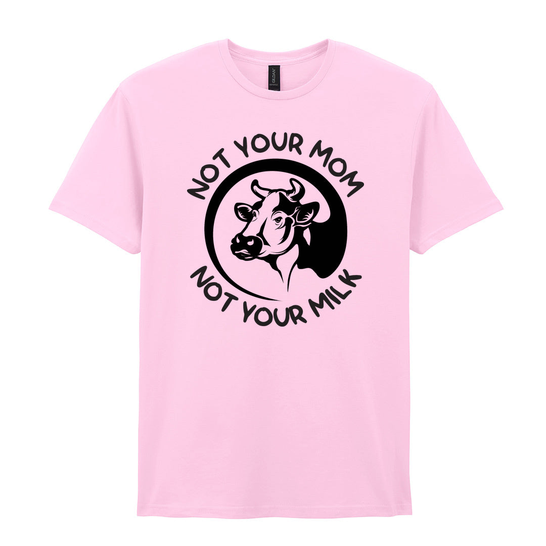 IPRINTOP Not Your Mom Not Your Milk Graphic T-Shirt in Light Pink - cow portrait and milk slogan