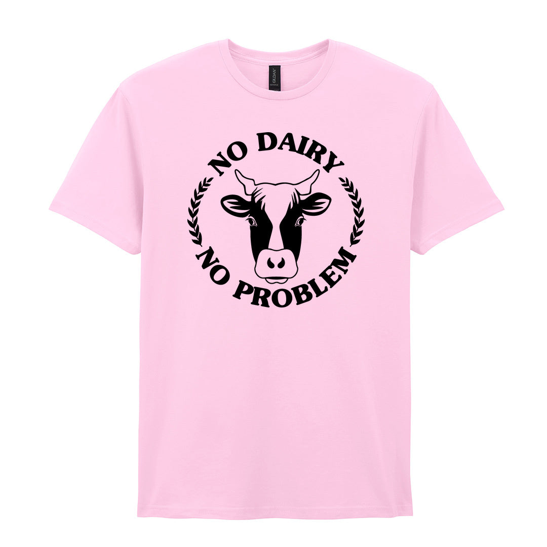 IPRINTOP No Dairy No Problem Graphic T-Shirt in Light Pink - cow face and No Dairy No Problem