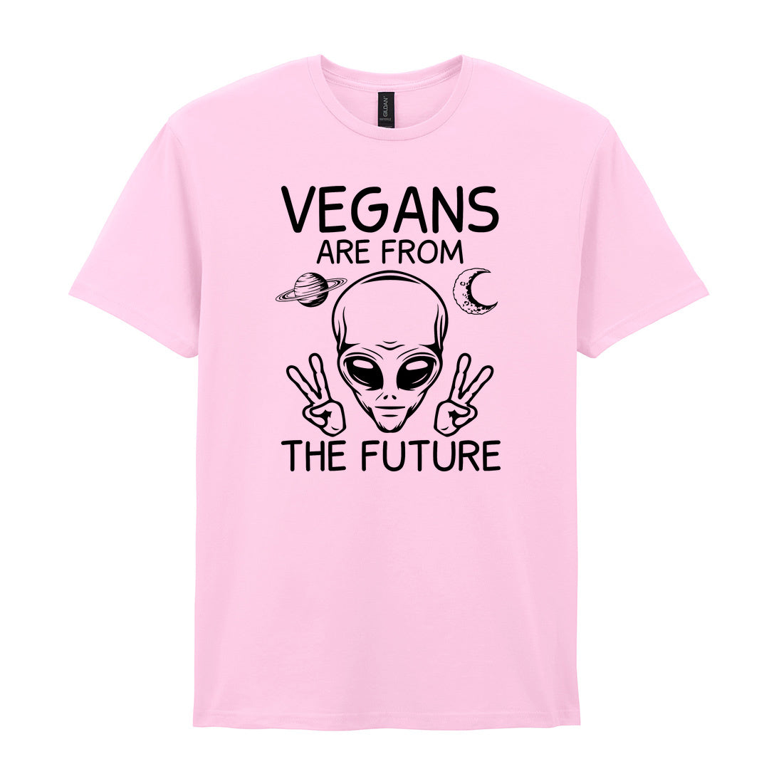 IPRINTOP Vegans Are From The Future Graphic T-Shirt in Light Pink - alien with two peace signs