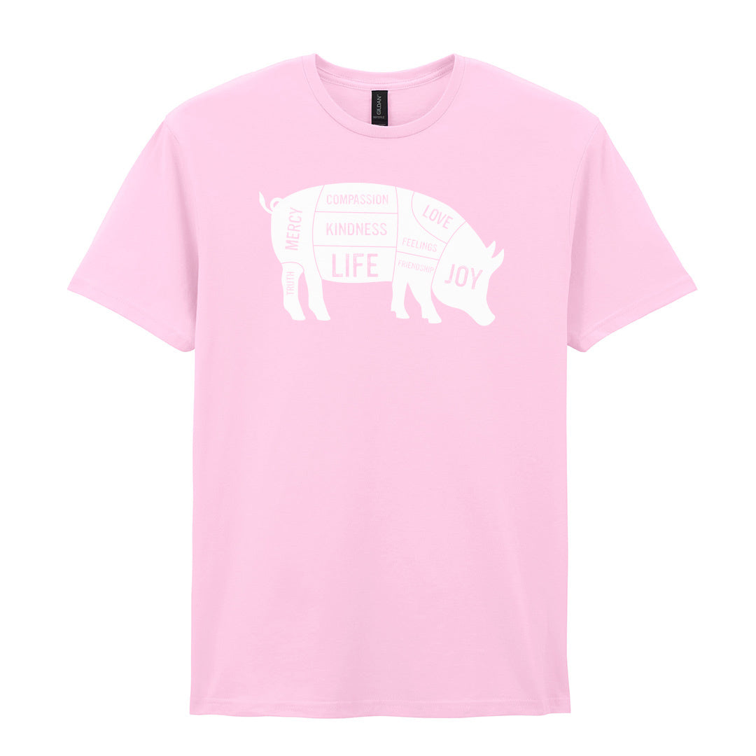 IPRINTOP Truth Mercy Compassion Kindness Life Love… Graphic T-Shirt in Light Pink - pig silhouette filled with values