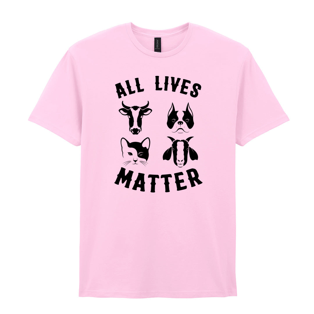 IPRINTOP All Lives Matter Graphic T-Shirt in Light Pink - four animal faces