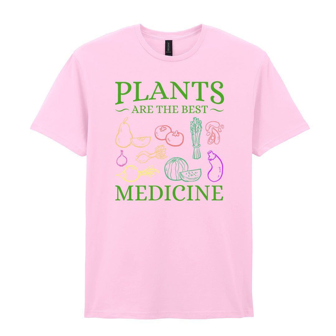 IPRINTOP Plants Are The Best Medicine Graphic T-Shirt in Light Pink - colourful vegetables and plant slogan