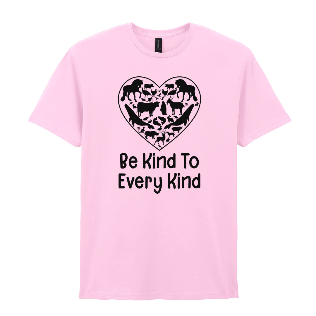 IPRINTOP Be Kind To Every Kind Graphic T-Shirt in Light Pink - animal silhouettes in a heart