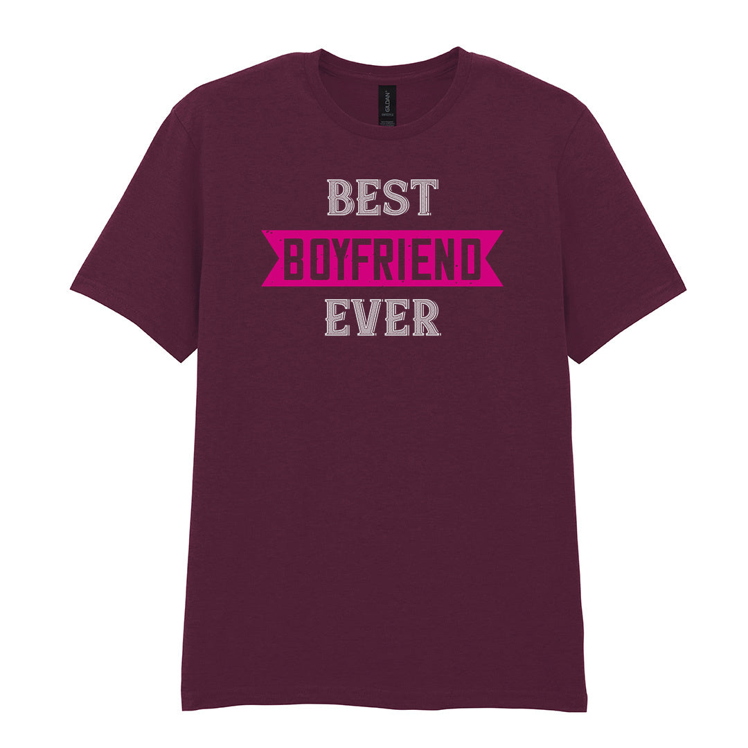 IPRINTOP Best Boyfriend Ever Graphic T-Shirt in Maroon - pink banner and white lettering