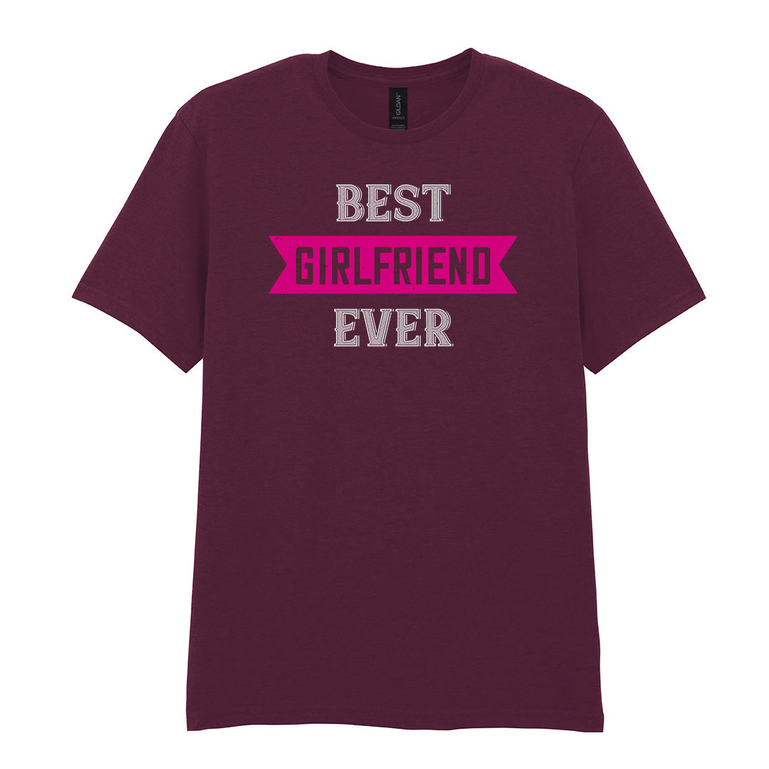 IPRINTOP Best Girlfriend Ever Graphic T-Shirt in Maroon - pink banner and white lettering