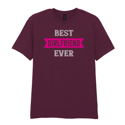 IPRINTOP Best Girlfriend Ever Graphic T-Shirt in Maroon - pink banner and white lettering