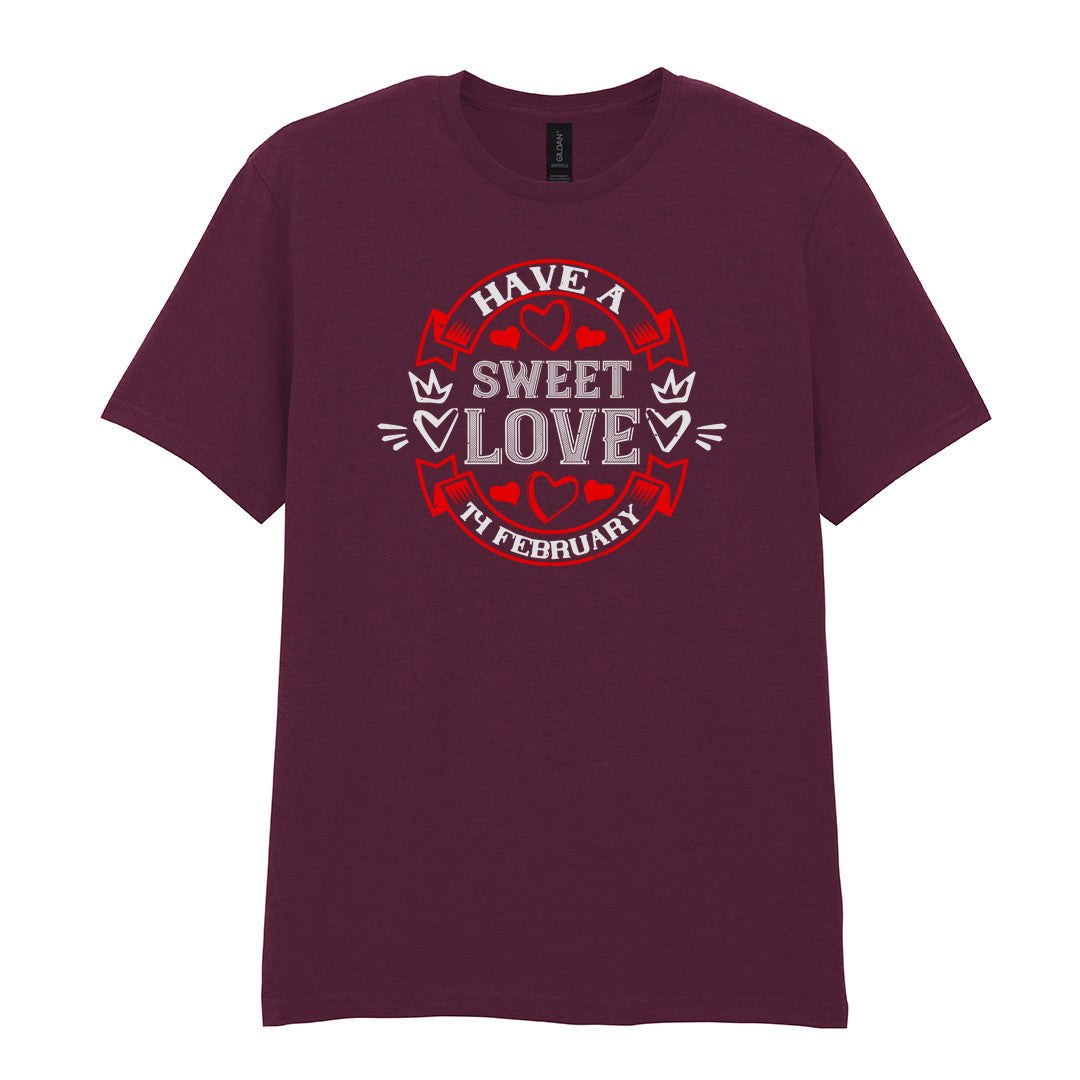 IPRINTOP Have A Sweet Love Graphic T-Shirt in Maroon - red hearts and circular love emblem