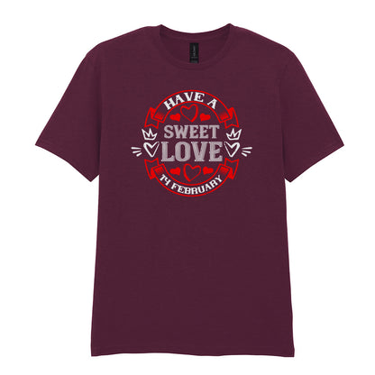 IPRINTOP Have A Sweet Love Graphic T-Shirt in Maroon - red hearts and circular love emblem