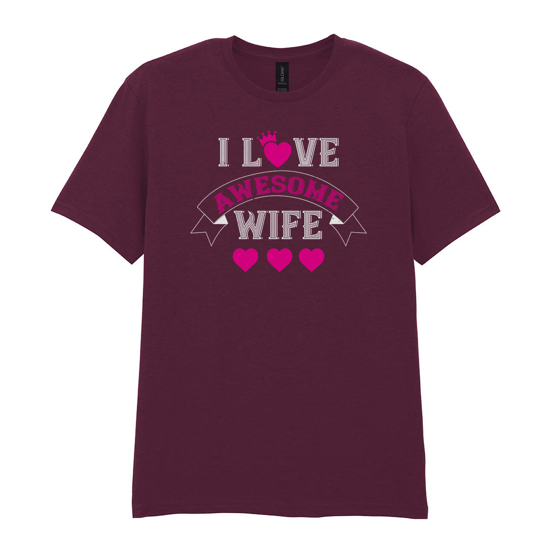 IPRINTOP I Love Awesome Wife Graphic T-Shirt in Maroon - decorative love-themed lettering