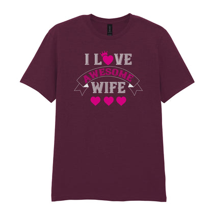 IPRINTOP I Love Awesome Wife Graphic T-Shirt in Maroon - decorative love-themed lettering