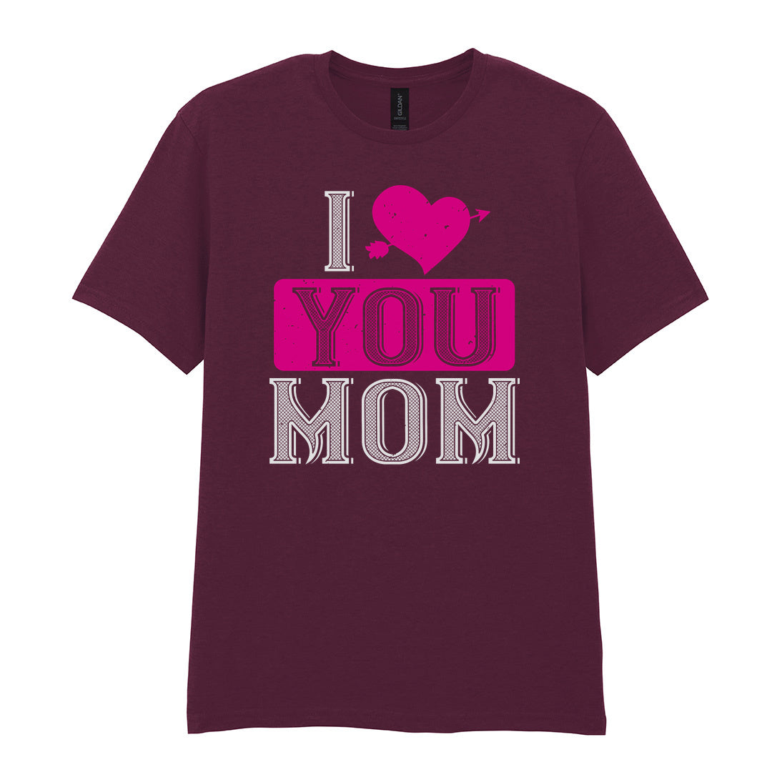 IPRINTOP I Love You Mom Graphic T-Shirt in Maroon - decorative love-themed lettering