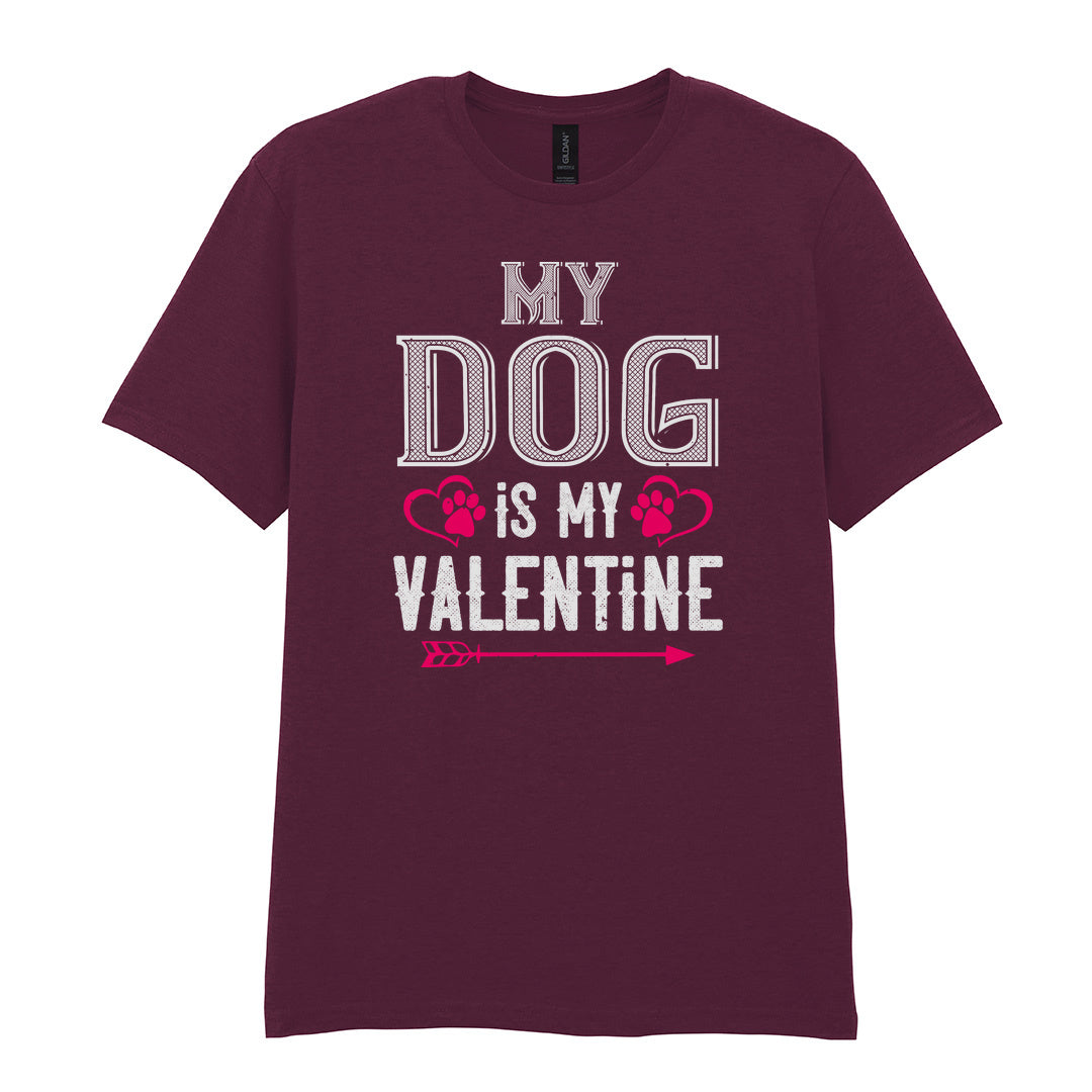 IPRINTOP My Dog Is My Valentine Graphic T-Shirt in Maroon - heart-shaped paws and an arrow